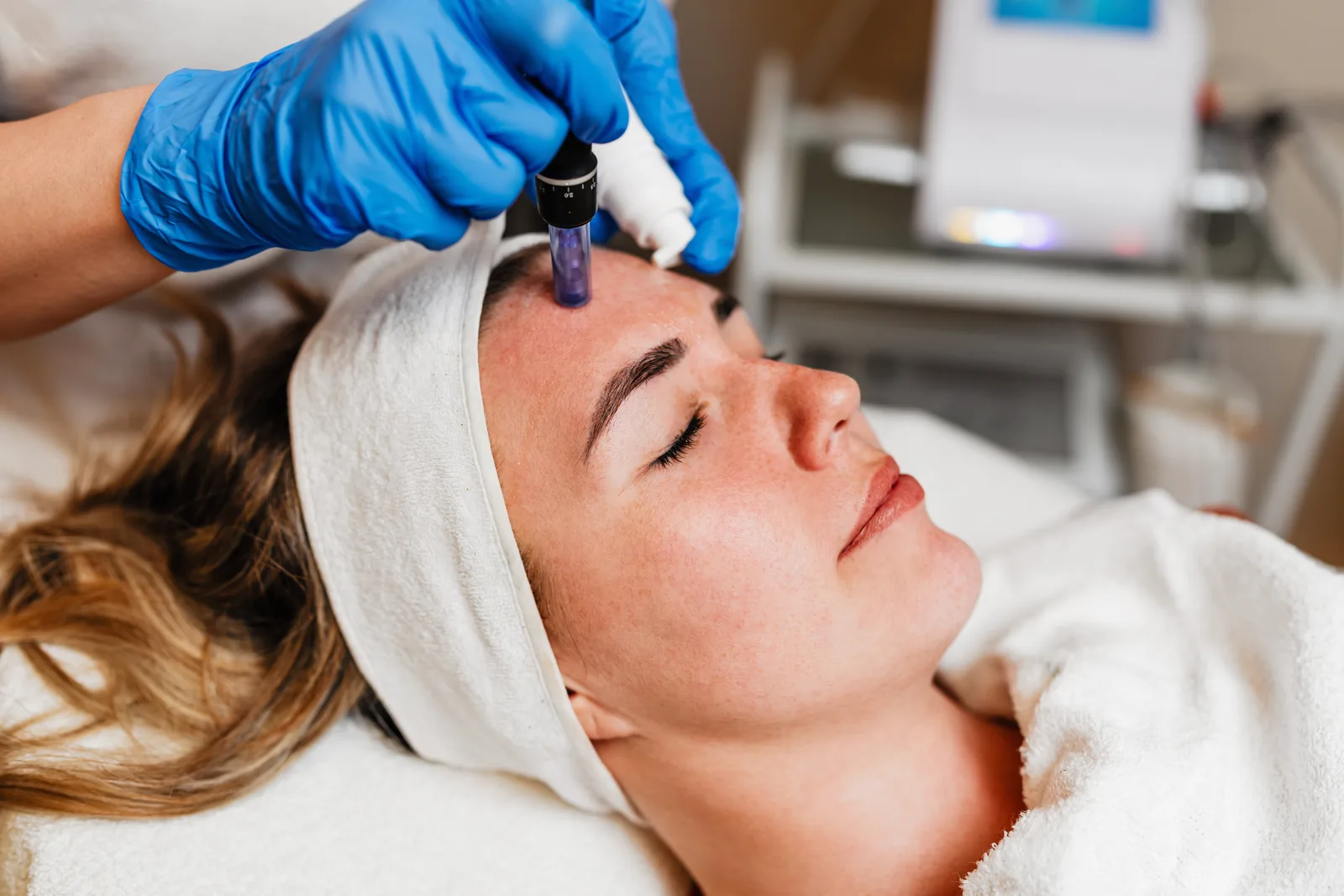 A professional skin treatment in progress
